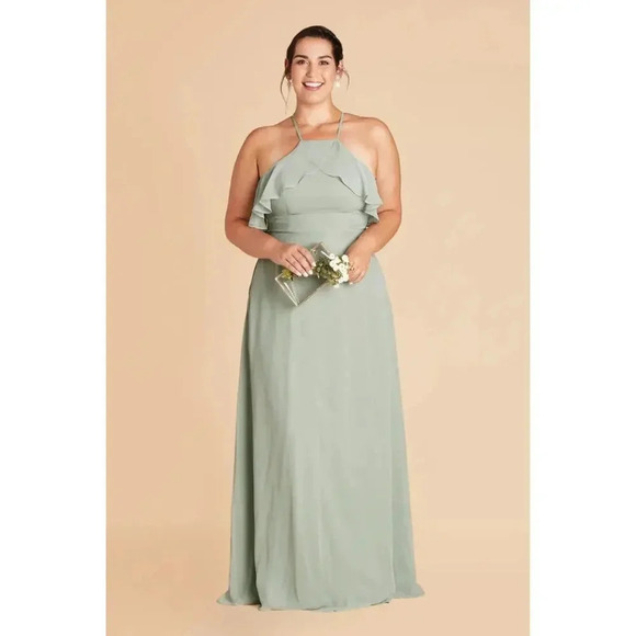 NEW Birdy Grey Jules Chiffon Bridesmaid Maxi Dress Ruffle Halter Neck Sage XL - Picture 7 of 10